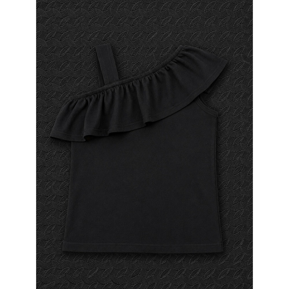 Crown & Ivy Kids Girls Black One Shoulder Ruffle Tank Top Size 4